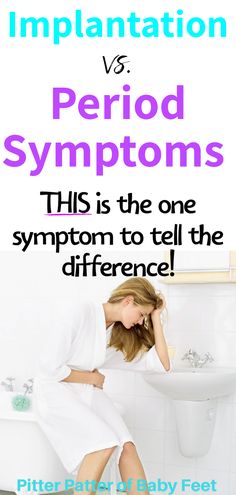 a woman sitting on a toilet with her head in her hands and the caption says, implantation vs period symptoms this is the one sympton to tell the