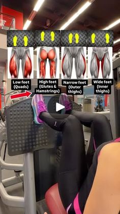 a woman is sitting on a bench in the gym with her legs spread out and muscles highlighted