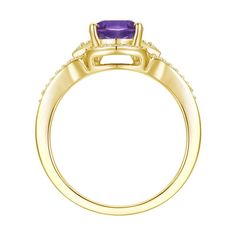 You'll sparkle wearing this 14k gold over silver amethyst and lab-created white sapphire ring. Click on this JEWELRY & WATCHES GUIDE to learn about fit, styles, materials and more! You'll sparkle wearing this 14k gold over silver amethyst and lab-created white sapphire ring. Click on this JEWELRY & WATCHES GUIDE to learn about fit, styles, materials and more! FEATURES Ring width: 19 mm. Shank style: solitaire Band fit: comfort fit Nickel free Metal: sterling silver Plating: 14k gold flash plated Gold Amethyst Ring With Gemstone Accents For Anniversary, Gold Amethyst Jewelry With Halo Setting, Gold Amethyst Birthstone Ring With Accent Stones, Gold Amethyst Ring With Center Stone, Gold Amethyst Ring With Halo Setting, Fine Jewelry, Gold Amethyst Birthstone Ring Round Cut, Gold Amethyst Ring For Promise, Gold Amethyst Birthstone Promise Ring, Gold Amethyst Jewelry With Accent Stones