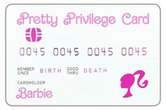 a pink and white card with the words pretty prilvege card on it