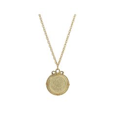 This gold tone pendant necklace from 1928 showcases each flower of the month and is the perfect accessory for anyone with a sense of style. This gold tone pendant necklace from 1928 showcases each flower of the month and is the perfect accessory for anyone with a sense of style. NECKLACE DETAILS Pendant size: 1.5 in. Chain length: 20 in. Clasp: lobster-claw Metal: alloy Plating: gold tone Finish: polished Not appropriate for children 14 years old and younger. Size: One Size. Color: Yellow. Gende Antique Gold Necklace With Vintage Charm Round Pendant, Antique Gold Necklace With Round Vintage Pendant, Vintage Gold-tone Jewelry With Coin Pendant, Antique Necklace With Coin Pendant For Anniversary, Vintage Charm Initial Pendant Jewelry, Antique Coin Pendant Necklace For Anniversary, Vintage Initial Pendant Jewelry With Charm, Antique Gold Medallion Necklace For Anniversary, Vintage Initial Pendant Charm Jewelry