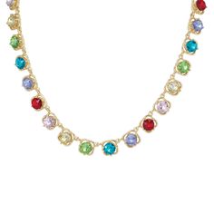 A world of vibrant elegance… The rainbow necklace shimmering with the full spectrum of radiant hues from rose to peridot to violet and beyond. It’s a full 18-1/4″ of sparkle with a 2″ extender for added versatility, accommodating any neckline with ease. The colorful and coordinated addition of a matching 7-3/4″ bracelet with 1″ extender, and sky-blue aquamarine crystal solitaire earrings. Each vibrant crystal treasure is exquisite on its own…sensational worn all together…standout accents when pa Elegant Multicolor Birthstone Jewelry, Elegant Rainbow Crystal Jewelry, Elegant Rainbow Jewelry With Sparkling Stones, Elegant Rainbow Jewelry With Gemstone Accents, Elegant Rainbow Necklace For Parties, Rainbow Multi-stone Jewelry For Party, Rainbow Multi-stone Party Jewelry, Elegant Rainbow Jewelry For Party, Elegant Rainbow Jewelry For Formal Occasions