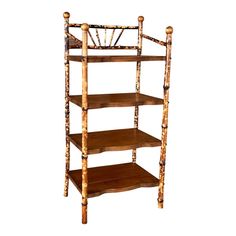 a wooden shelf with three shelves on each side and bamboo sticks sticking out of the top