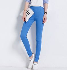 Material: Polyester, Cotton, Cotton Blend • Length: Full Length • Style: Flat, Pencil Pants, Casual, Fashion Casual Slim • Decoration: Pockets • Type: Elastic Waist, Mid, Broadcloth, Skinny, Solid Non-stretch Jeggings With Pockets, Spring Casual Leggings With Pockets, Casual High-waisted Leggings, Spring Trousers Leggings With Pockets, Spring Straight Leg Leggings With Pockets, Spring Leggings With Pockets, Straight Leg, Spring High-waisted Leggings With Pockets, Mid-rise Cotton Leggings, Casual High-waisted Spring Leggings