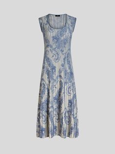 Flared midi dress in knit cotton-blend fabric with jacquard stripes and floral Paisley print.�• Regular fit• Round neck• Made in Italy• The model is 5’10” (178 cm) tall and wears a size 40 (IT) • 40% cotton, 33% polyester, 27% viscose Etro Dress, Fall Sunglasses, Stripes And Floral, Poncho Jacket, Lacing Sneakers, Knit Midi, Knit Midi Dress, Newborn Outfits, Knit Cotton