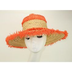 It's time for a little fun in the sun!  1960's Italian straw hat with a wide brim and whimsical orange raffia decoration including a flower pompom at the top of the crown.  The open weave of the straw provides cooling ventilation and the grosgrain lined inner rim keeps it comfortably in place.  Perfect topper for everything from the beach to backyard barbecuing.  No maker's mark.  A fun fact ... the hat came from the Atlanta estate of a fashionable woman who once lived in Hollywood and worked fo Adjustable Orange Sun Hat For Vacation, Orange Adjustable Summer Hat, Adjustable Orange Summer Hat, Adjustable Summer Sun Hat In Orange, Adjustable Orange Sun Hat For Summer, Adjustable Orange Summer Sun Hat, Summer Orange Adjustable Sun Hat, Orange Adjustable Wide Brim Sun Hat, Adjustable Wide Brim Orange Sun Hat