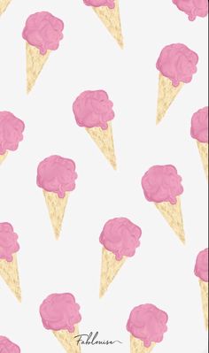 an ice cream cone with pink toppings on a mint green background seamless wallpaper