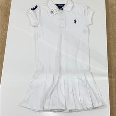 Nwt Kids Polo Pleated Dress Size 6x Spring Fitted Short Sleeve Tennis Dress, Fitted Short Sleeve Tennis Dress For Spring, Spring Short Sleeve Fitted Tennis Dress, Classic White Cotton Dresses, Classic School Dresses For Spring, Classic Dresses For School In Spring, Classic Spring Dresses For School, Solid Color Spring School Dress, White Fitted Casual Polo Dress