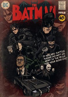 the batman movie poster is shown with many different characters and their names in black ink