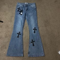 Brand New Fashion Nova Jeans With Chrome Hearts On The Legs Chrome Hearts Jeans, Jeans Fashion, Fashion Nova Jeans, Chrome Hearts, Jeans Color, Christmas List, Colored Jeans, Jeans Style, Flare Jeans