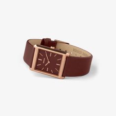 Virgil | Rectangle Watch | Rose Gold/Burgundy | BREDA Watch Luxury Square Everyday Watch, Elegant Brown Rectangular Watches, Elegant Brown Rectangular Watch, Minimalist Rectangular Formal Watch, Elegant Everyday Watch With Rectangular Dial, Brown Rectangular Watch For Formal Occasions, Modern Jewelry With Leather Strap And Rectangular Shape, Modern Square Face Watch For Formal Occasions, Elegant Rectangular Watches As A Gift