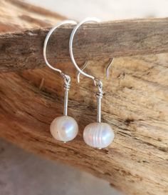 Modern and sleek silver mini hoop white pearl stick earrings. Baby Queen, Drop Hoop Earrings, Stick Earrings, White Freshwater Pearl, Silver Hoops, Casual Denim, White Pearl