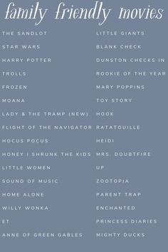 the family friendly movies list is shown in blue and white, with text overlaying it