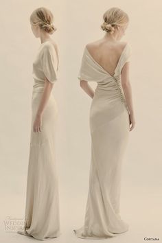 the back of a woman's dress is shown in three different angles, including one with