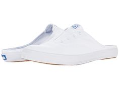 Keds Moxie Mule Organic Canvas White Sporty Slip-ons With Rubber Sole, Sporty White Slip-ons With Rubber Sole, White Leisure Sneakers With Cushioned Footbed, White Cushioned Sneakers For Leisure, Comfortable Slip-ons With Rubber Sole For Light Sports, Sporty Slip-on Sneakers For Leisure, White Slip-on Sneakers For Leisure, Spring Sporty Slip-resistant Slip-ons, White Casual Slip-on Sneakers With Removable Insole