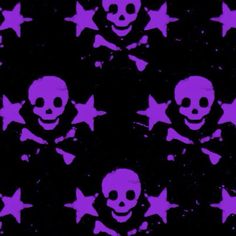 purple skulls and stars are on a black background with white stars in the shape of skull heads