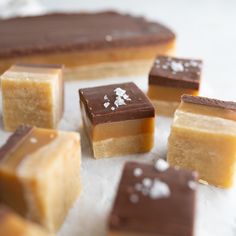 several pieces of chocolate and caramel candy