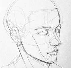 a drawing of a man's face with lines on the side of his head