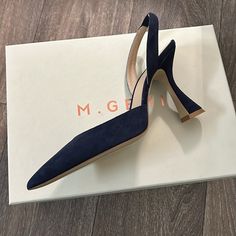 New In Box! M. Gemi Navy Suede Slingback. Wider Heel So Feels Very Comfortable. Blue Slingback Pumps With Removable Insole For Evening, Blue Evening Slingback Pumps With Removable Insole, Designer Blue Slingback Pumps For Evening, Chic Blue Slingback Pumps For Evening, Chic Blue Slingback Pumps, Wide Heels, Shoes Women Heels, Shoes Heels, Color Blue