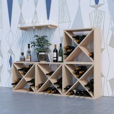 a wine rack filled with lots of bottles