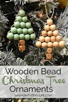 wooden bead christmas tree ornaments with text overlay