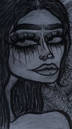 girl, sketch, pen, grunge, dark, side profile, piercing Grudge Aesthetics Drawing, Goth Drawings Dark, Weird Sketches Inspiration, Dark Trippy Drawing Ideas, Weird Drawing Ideas Sketch, Dark Fairycore Drawing, Weird Art Sketches, Weird Sketches, Fairygrunge Drawings