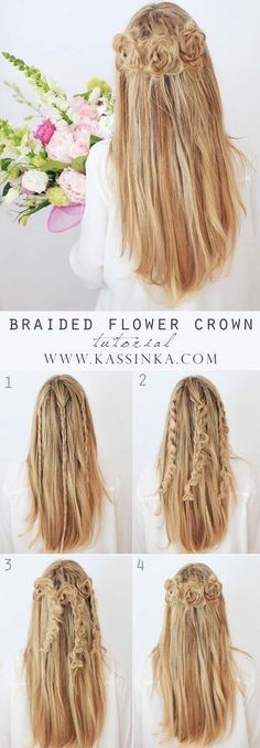 Best Hairstyles for Long Hair - Braided Flower Crown - Step by Step Tutorials for Easy Curls, Updo, Half Up, Braids and Lazy Girl Looks. Prom Ideas, Special Occasion Hair and Braiding Instructions for Teens, Teenagers and Adults, Women and Girls http://diyprojectsforteens.com/best-hairstyles-long-hair Rambut Brunette, Fesyen Islam, Easy Curls, Flower Braids, Special Occasion Hairstyles, Braids For Long Hair, Crown Hairstyles, Hair Tutorials, Hair Stuff