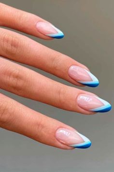 Trendy Blue Nails, Blue Wedding Nails, Blue And White Nails, Blue Gel Nails, White Tip Nails, Fake Nails Long, Blue Acrylic Nails, Nagel Tips, Smink Inspiration