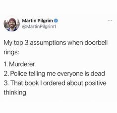 martin pilgrim tweets on twitter about his role in the movie'my top 3 asymptions when dobrell rings '