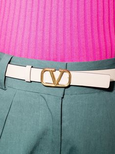 VLogo reversible belt from VALENTINO GARAVANI featuring ivory white, light pink, leather, VLogo Signature and reversible. | Valentino Garavani VLogo reversible belt Valentino Belt, Valentino Designer, Slimmer Belt, Pink Belt, Rose Gold Sunglasses, Saddle Brown, Women Rising, Reversible Belt, Neutral Beige