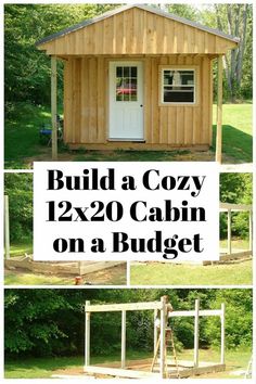 a small wooden cabin sitting on top of a lush green field