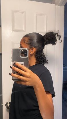 Black Hair Protective Styles, Slick Back Ponytail, Hair With Curls, Back Ponytail, Inspo Hair, Mixed Hair