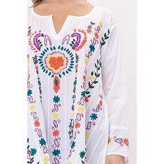 Raj Kaya Embroidered Tunic  Paired with well-worn denim or tailored shorts, this embroidered tunic brings easy, breezy style to every look.         Boat neck with v      Full length sleeves     Relaxed fit     Embroidered design     52% Cotton 48% Viscose     Machine wash, tumble dry     Imported Summer V-neck Top With Geometric Embroidery, Casual V-neck Embroidered Top With Multicolor Embroidery, Spring V-neck Chikankari Embroidered Top, Relaxed Fit V-neck Embroidered Top With Floral Embroidery, Relaxed Fit V-neck Top With Floral Embroidery, Summer V-neck Tunic With Chikankari Embroidery, Spring V-neck Tunic With Embroidered Neckline, V-neck Vacation Tops With Embroidered Hem, Vacation V-neck Top With Embroidered Hem