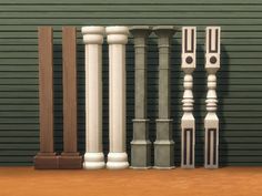 an assortment of different sized and colored pillars