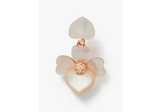 handcrafted of rose gold-tone metal and mother-of-pearl shell our precious pansy collection is true to its name. and these drop earrings are designed with lots of thoughtful details: like the sparkly crystal centers and heart-shaped petals. did you notice the larger ones? they're a nod to our signature mark. | Kate Spade Precious Pansy Drop Earrings, Cream/Rose Gold Elegant Kate Spade Earrings For Gift, Elegant Kate Spade Earrings As Gift, Kate Spade Feminine Wedding Jewelry, Elegant Pink Kate Spade Earrings, Feminine Kate Spade Jewelry For Wedding, Feminine Kate Spade Wedding Jewelry, Rose Gold Petal Earrings, Rose Gold Flower Earrings For Valentine's Day, Feminine Rose Gold Flower Earrings