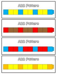 four rows of different colored blocks with the words abb, pyrken and abb