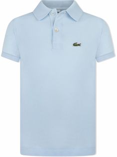 Pale blue cotton crocodile polo shirt from LACOSTE KIDS featuring logo patch at the chest, polo collar, front button fastening and short sleeves. | Lacoste Kids Crocodile Polo Shirt Light Blue Fitted Polo Shirt With Polo Collar, Fitted Light Blue Polo Shirt With Polo Collar, Fitted Light Blue Polo Shirt, Light Blue Summer Polo Shirt, Jeans And Dress Shirt, Teen Boy, Camisa Polo, Boy Blue, Boys Top