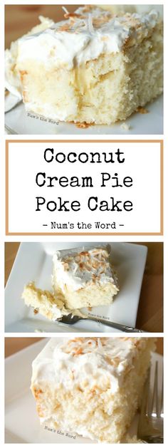 coconut cream pie poke cake on a white plate