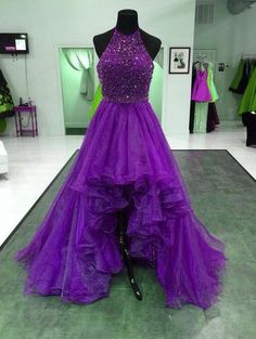 Simple Purple Tulle Long Evening Dress Prom Dresses Purple Dark, Royal Purple Prom Dress, Layla Aesthetic, Lilith Aesthetic, Prom Dress High Low, Organza Prom Dress, Royal Purple Dress, Prom Dress Purple, Prom Dress Halter