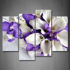 purple and white orchids with diamonds in the center on a gray background canvas wall art print