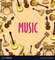 musical instruments arranged in a circle with the word music on it's bottom corner