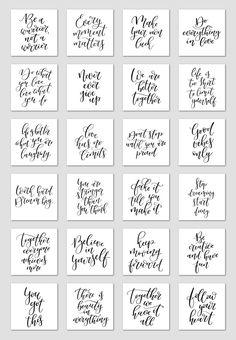 twelve handwritten greeting cards with the words merry christmas and happy new year