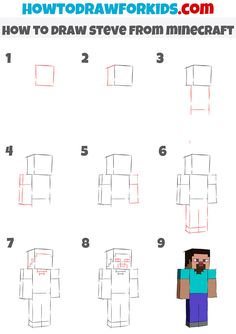 how to draw steve from minecraft step by step instructions for kids and beginners