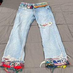 Baby Face Custom 1/1 Jeans Reworked Blue Jeans In Recycled Denim, Blue Reworked Recycled Denim Jeans, Multicolor High Rise Denim Jeans, Multicolor Mid-rise Denim Jeans, Revamped Clothes, Custom Denim Jeans, Revamp Clothes, Jeans Custom, Custom Jeans