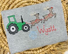 Boys Tractor Christmas Embroidered Shirt ARB or AJ blanks brand shirt for gray shirt. Others - Blanks Boutique.  Colors will match colors in the photo unless otherwise stated. Boutique Colors, Christmas Tractor, Monogram Ideas, Embroidery Christmas, Match Colors, Hat Embroidery, Gray Shirt, Reindeer Christmas, Boys Christmas