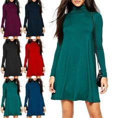 Top Rated Ladies Womens Polo High Franki Flared Long Sleeve Neck Turtle Swing Skater Dress, Stunning Womens Dresses Green Long Sleeve Mini Dress For Winter, Casual Solid Mini Dress For Fall, Long Sleeve Sweater Dress In Solid Color For Fall, Long Sleeve Solid Sweater Dress For Fall, Fall Long Sleeve Solid Color Sweater Dress, Casual Long Sleeve Mini Dress For Winter, Casual Solid Color Mini Dress For Winter, Casual Stretch Long Sleeve Mini Dress, Winter Long Sleeve Stretch Mini Dress