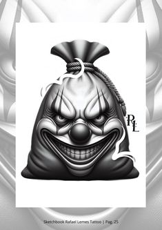 a drawing of a clown's face in black and white