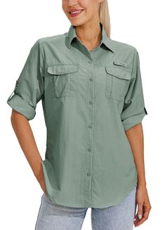 PRICES MAY VARY. QUICK DRY: Lightweight, yet breathable fabric wicks moisture away from your skin, to be comfortable and fresh all day UV PROTECTION: Super light fabric rating UPF 50+ protects your skin from the harmful UVA/UVB rays, keeping you cool while outdoors in the direct sunlight UTILITY POCKETS: This women's long sleeve fishing shirt features two chest pockets with hood-and-loop closure to stash your essentials COMFORT & BREATHABILITY: This long sleeve fishing shirt features a mesh-line Outdoor Shirts, Outdoor Shirt, Utility Pockets, Shirts Long Sleeve, Roll Up Sleeves, Fishing Shirts, Outdoor Hiking, Upf 50, Outdoors Adventure