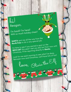 a christmas elf letter with lights around it