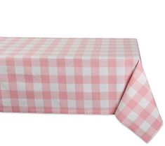 a pink and white checkered table cloth